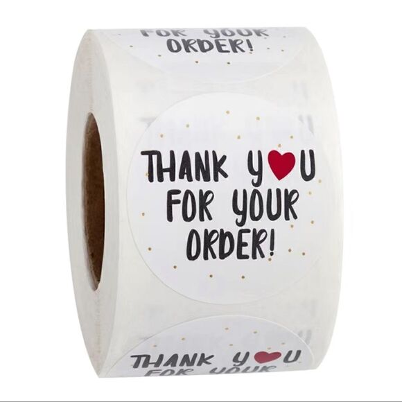500 Pieces/roll 1inch Thank You For Ordering Sticker Gift White Label Sticker - Picture 3 of 4